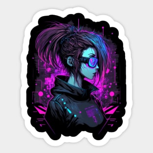 Cyberpunk Hacker Emo/Scene Girl Graphic Sticker